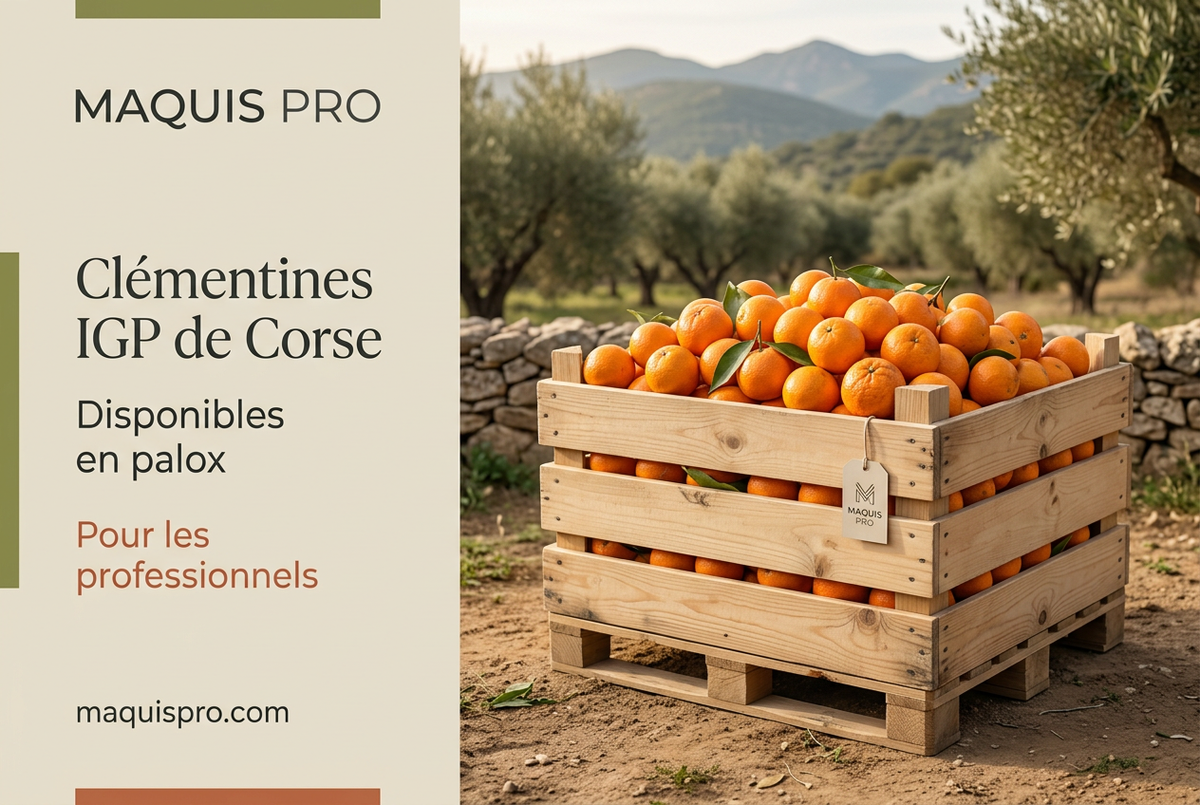 Visuel promotionnel Maquis PRO pour les clémentines IGP de Corse en palox